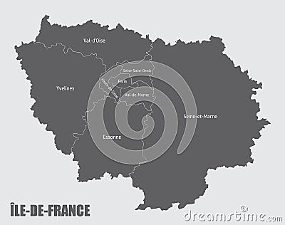 Ile-de-France administrative map Vector Illustration