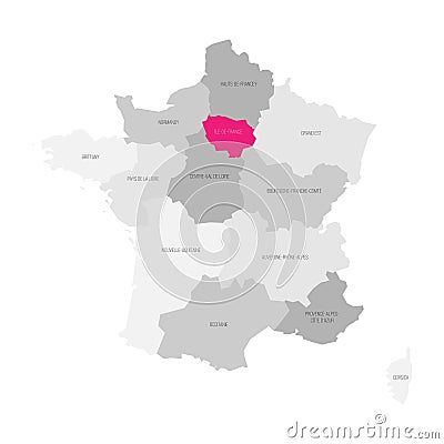 Ile-de-France - map of region of France Vector Illustration
