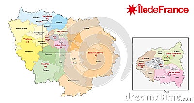 Ile de france region administrative and political vector map Vector Illustration