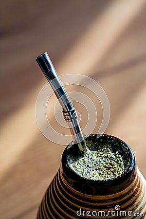 Ilex paraguariensis, Yerba Mate Green tea leaves macro shot. Stock Photo