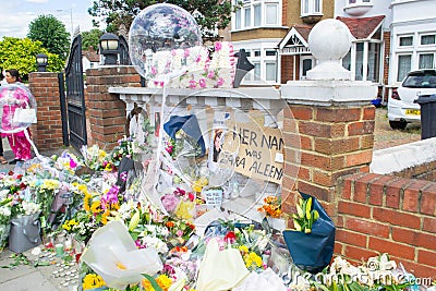 ILFORD, LONDON, ENGLAND- 2nd July 2022: Memorial to Zara Aleena at the site where she was murdered near home Editorial Stock Photo