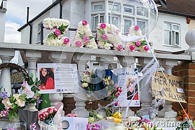 ILFORD, LONDON, ENGLAND- 2nd July 2022: Memorial to Zara Aleena at the site where she was murdered near home Editorial Stock Photo