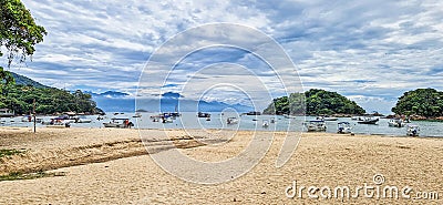 Ilha Grande, Brazil - Jan 28, 2024: Abraao beach on big island Ilha Grande in Angra dos Reis, Rio de Janeiro, Brazil Editorial Stock Photo