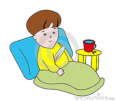 Ill boy Cartoon Illustration