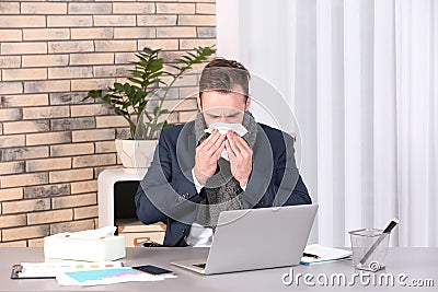 Ill businessman suffering from cough Stock Photo