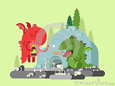 Ill dragon character Vector Illustration