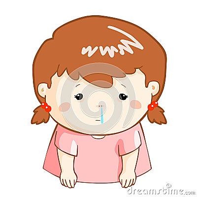 Ill girl runny nose cartoon Vector Illustration