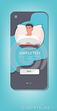Ill man patient lying on bed in hospital medicine health care concept portrait smartphone screen copy space vertical Vector Illustration