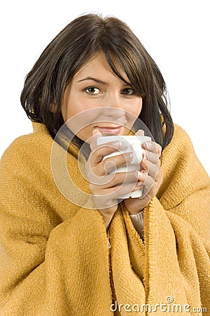 Ill woman with hot cup Stock Photo