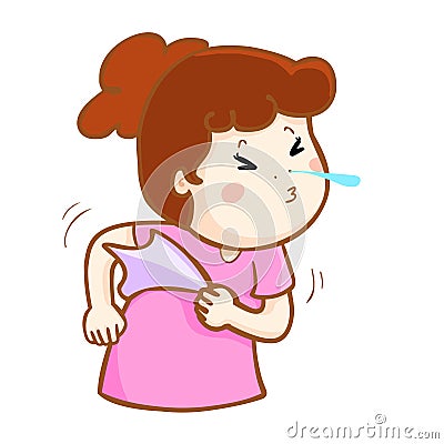 Ill woman sneezing cartoon Vector Illustration