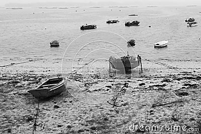 Small fishing boats, beached on the beach. Editorial Stock Photo