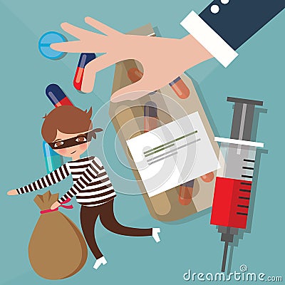 Illegal drugs trafficking narcotics smuggling crime police try to catch Vector Illustration