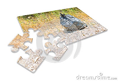 Illegal dumping in the nature - concept image in puzzle shape Stock Photo