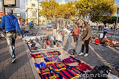 Illegal market of fake goods in Barcelona, Spain Editorial Stock Photo