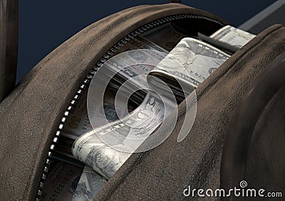 Illicit Cash In A Brown Duffel Bag Stock Photo