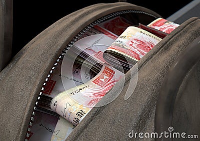 Illicit Cash In A Brown Duffel Bag Stock Photo