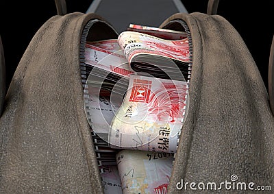 Illicit Cash In A Brown Duffel Bag Stock Photo