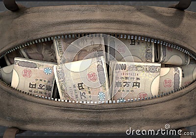 Illicit Cash In A Brown Duffel Bag Stock Photo