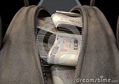 Illicit Cash In A Brown Duffel Bag Stock Photo