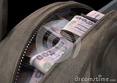 Illicit Cash In A Brown Duffel Bag Stock Photo