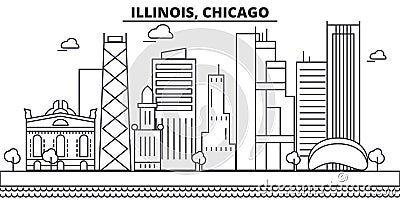 Illinois, Chicago architecture line skyline illustration. Linear vector cityscape with famous landmarks, city sights Vector Illustration