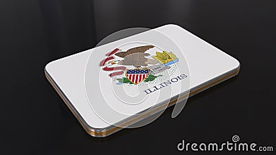 Illinois 3D glossy flag object isolated on black background. Stock Photo