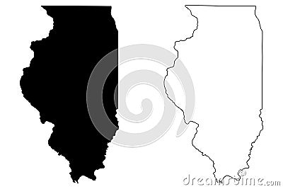 Illinois IL state Maps. Black silhouette and outline isolated on a white background. EPS Vector Vector Illustration