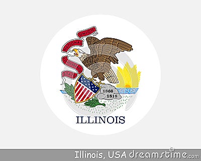 Illinois Round Circle Flag. IL USA State Circular Button Banner Icon. Illinois United States of America State Flag. Land of Lincol Vector Illustration
