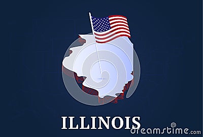 Illinois state Isometric map and USA natioanl flag 3D isometric shape of us state Vector Illustration Vector Illustration