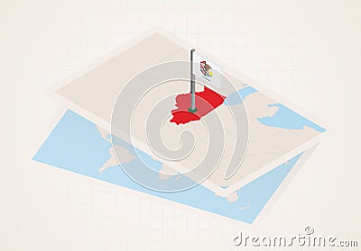 Illinois state selected on map with isometric flag of Illinois Vector Illustration