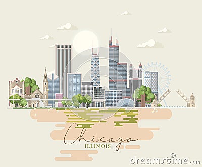 Illinois vector postcard. US state. United States of America. Vector Illustration