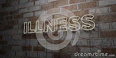 ILLNESS - Glowing Neon Sign on stonework wall - 3D rendered royalty free stock illustration Cartoon Illustration