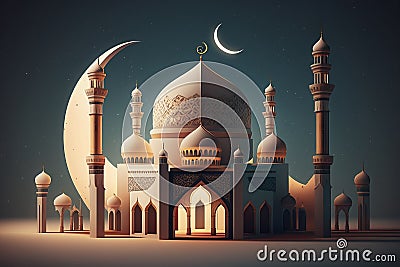 illudtration of amazing architecture design of muslim mosque ramadan concept, Generative AI Stock Photo