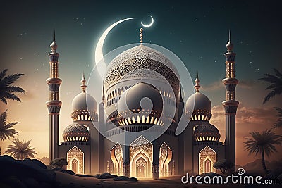 illudtration of amazing architecture design of muslim mosque ramadan concept, Generative AI Stock Photo