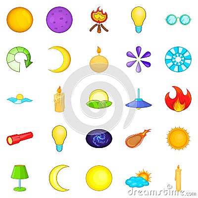 Illuminant icons set, cartoon style Vector Illustration