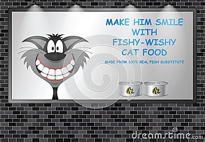 Illuminated advertising billboard cat food advert Stock Photo