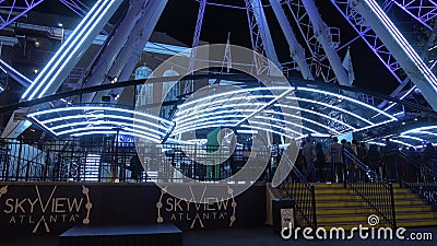 Illuminated Atlanta Skyview Ferris Wheel in Downtown - ATLANTA, USA - APRIL 22, 2016 Editorial Stock Photo
