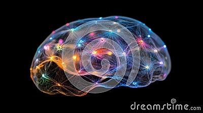 Illuminated Brain Network Representing Neural Connections Stock Photo