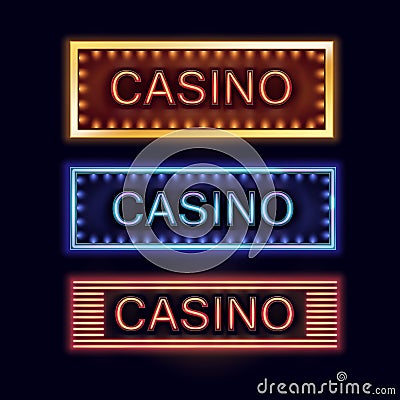 Illuminated casino signboards Vector Illustration