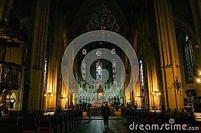 Illuminated central area inside of Zagreb`s cathedral with gold details Editorial Stock Photo