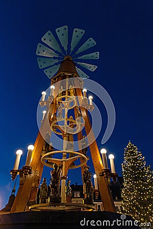 illuminated christmas market in Annaberg-Buchholz Editorial Stock Photo