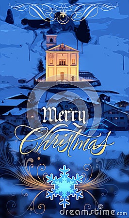 Illuminated church Christmas greeting Stock Photo