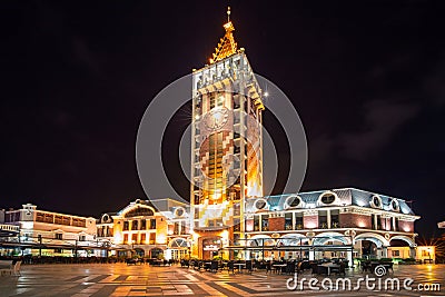 Piazza Square at night in Batumi, Adjara, Georgia Stock Photo