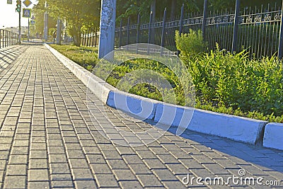 Illuminated cobbled street of the city in summer Stock Photo