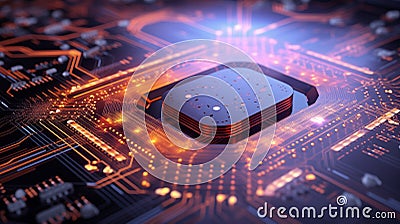 Illuminated Computer Processor: A Close-Up View Stock Photo