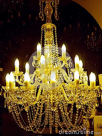 Illuminated crystal chandelier Stock Photo