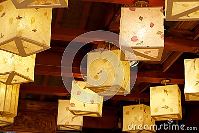 Illuminated decorative lanterns in a street of Lijiang, Yunnan, China Editorial Stock Photo
