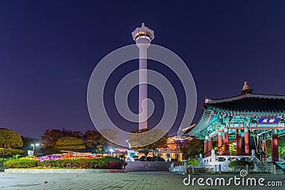 Illuminated escalator in the center of Busan, Republic of Korea Editorial Stock Photo