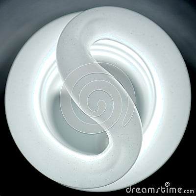 Illuminated fluorescent spiral, central in the picture, close composition Stock Photo