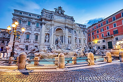 Illuminated Fontana Di Trevi, Trevi Fountain at Dusk, Rome Stock Photo